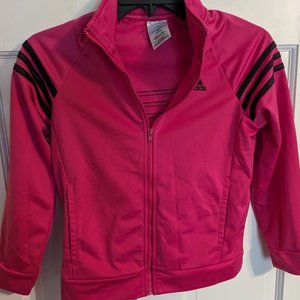 Girls Barbie Pink Adidas Track Jacket Black Accents Full Zip sz M (10/12)